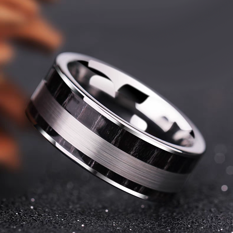 Mens Marriage Ring Brushed Tungsten Engravable