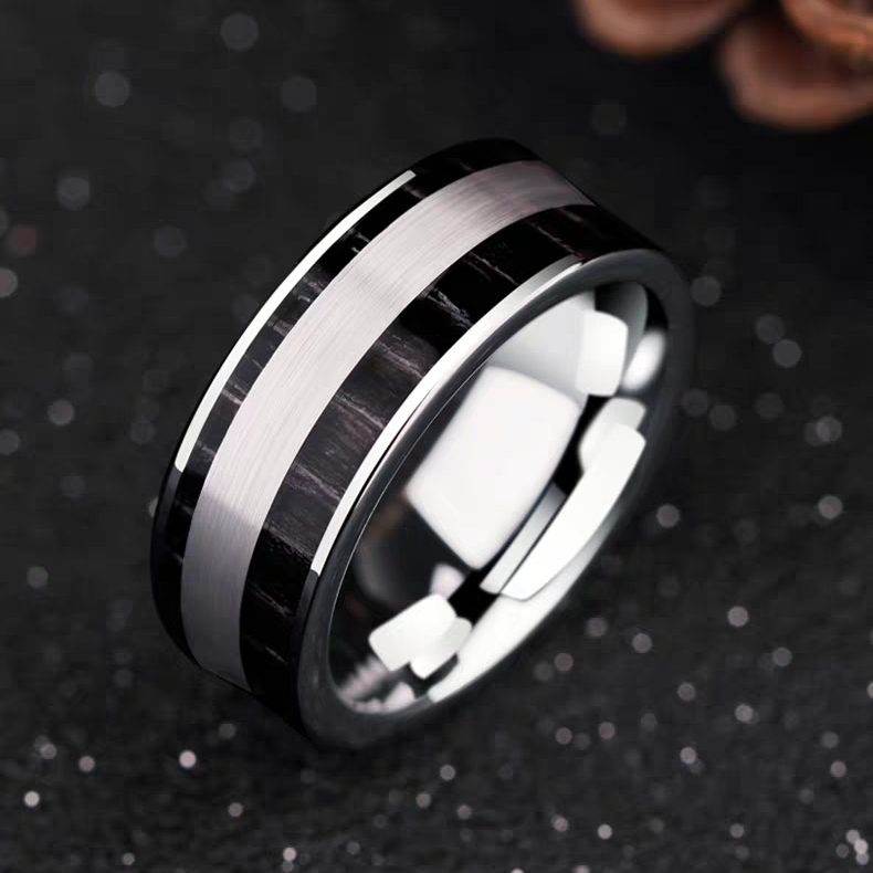 Mens Marriage Ring Brushed Tungsten Engravable