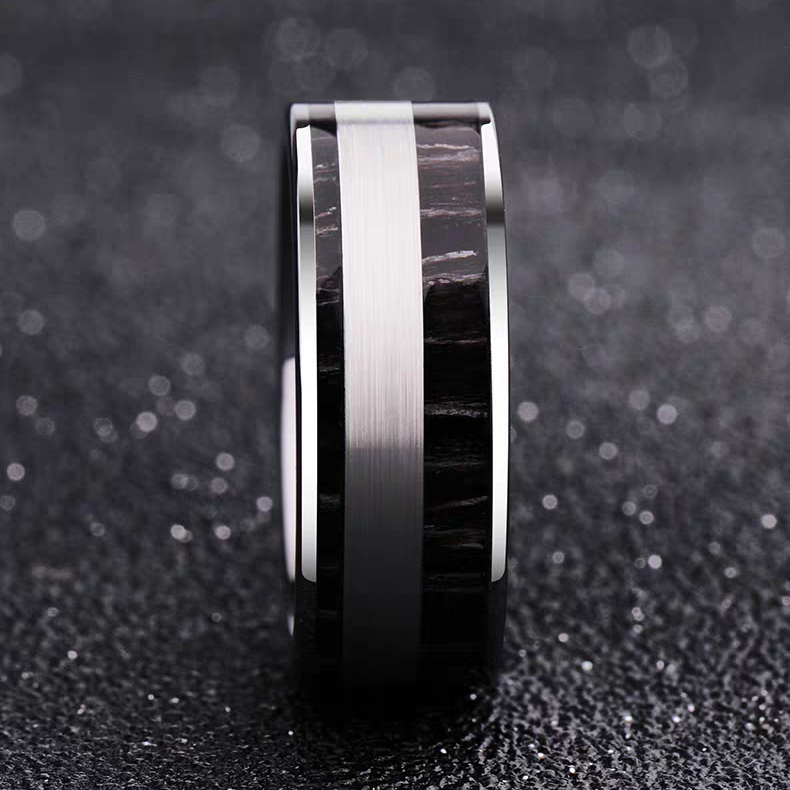 Mens Marriage Ring Brushed Tungsten Engravable
