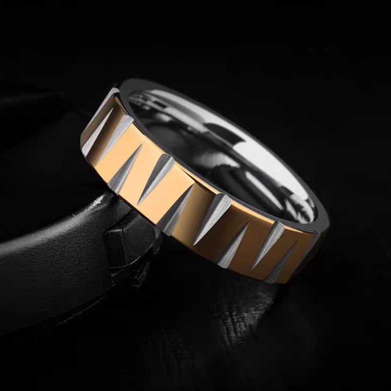Mens Wedding Band Tungsten Engravable Zigzag