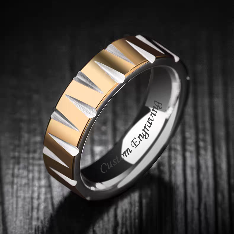 Mens Wedding Band Tungsten Engravable Zigzag