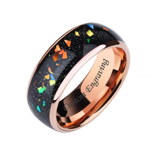 Engravable Mens Wedding Band Rose Gold Plated Tungsten