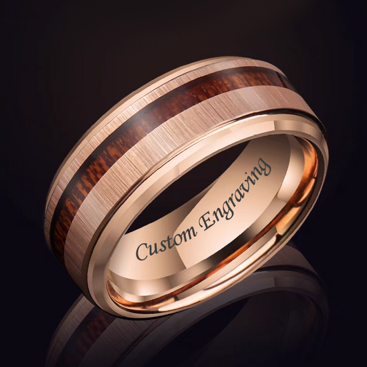 Mens Marriage Ring Tungsten Acacia Stone Engravable