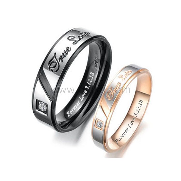 True Love Promise Couple Rings Set for Two Titanium