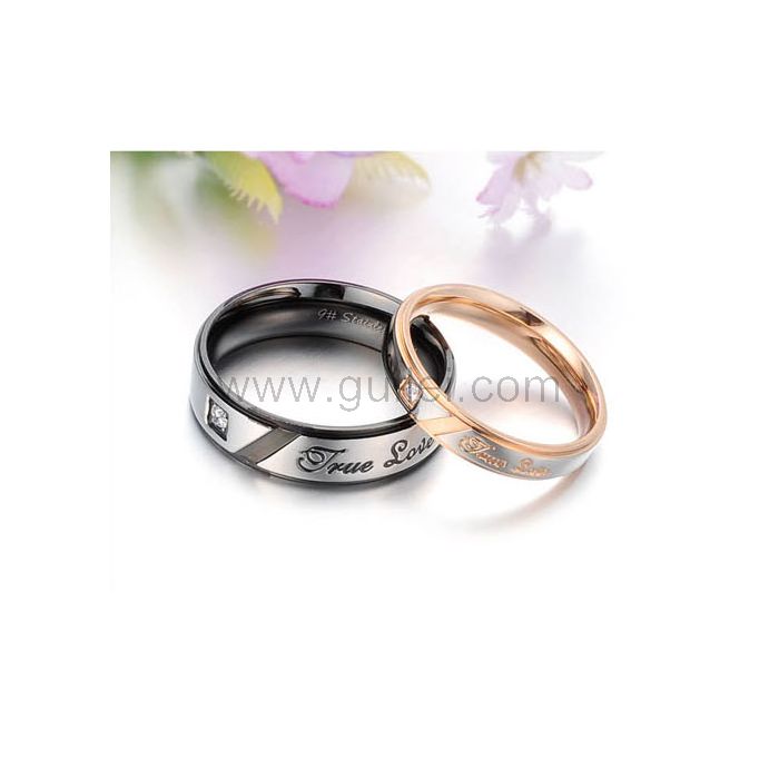 True Love Promise Couple Rings Set for Two Titanium