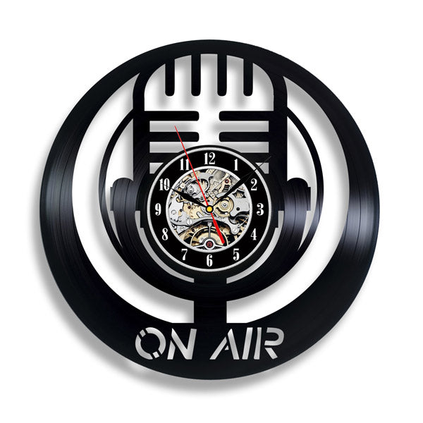 On Air Microphone Theme Vinyl Record Clock Gullei.com