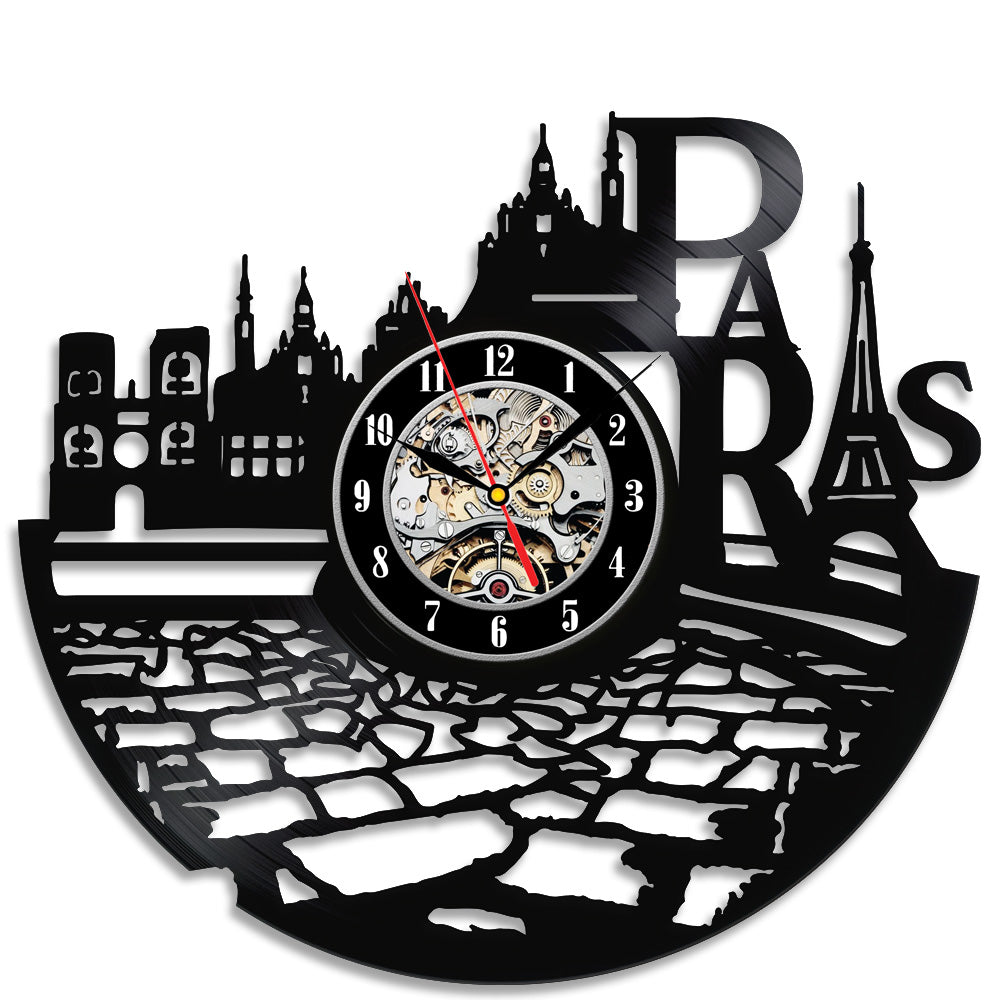 France Paris City Theme Vinyl Record Wall Decoration Clock Gullei.com
