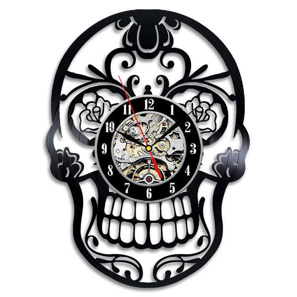 Creative Skull Design Vinyl Record Bedroom Wall Clock Gullei.com