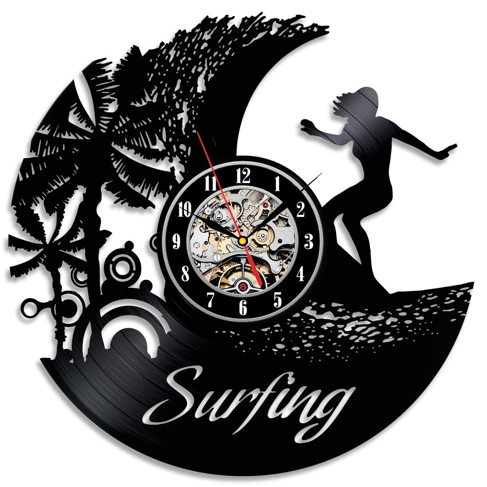 Best Birthday Gift for Surfers Handmade Vinyl Wall Clock Gullei.com