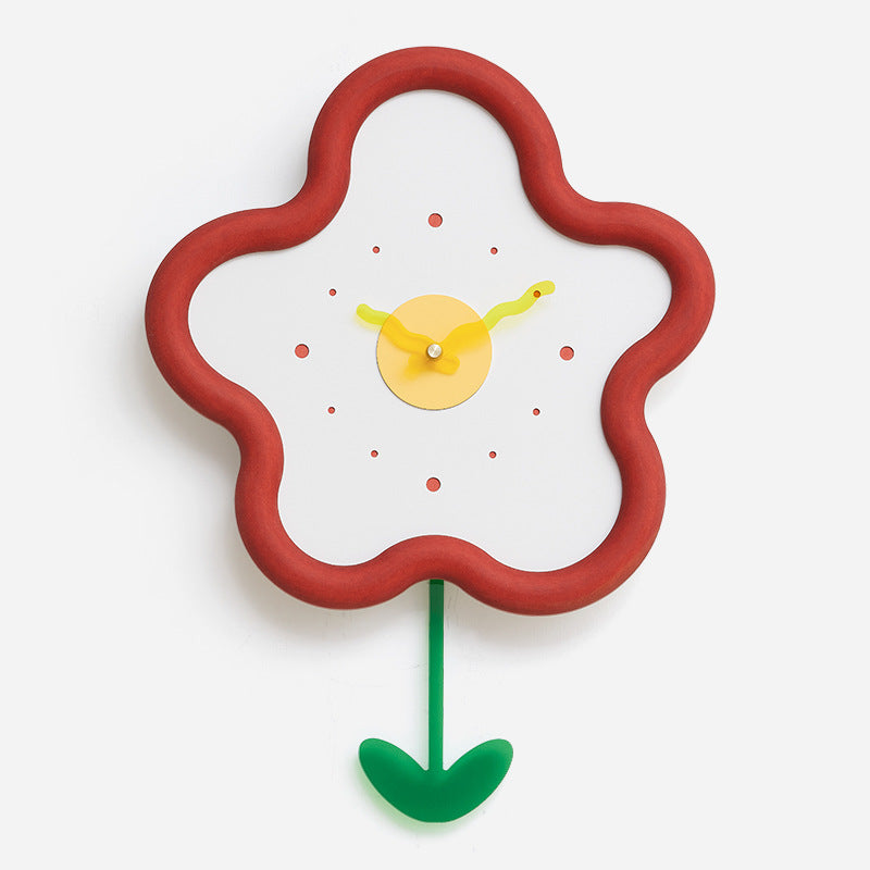 Kids Silent Flower Wall Clock with Swinging Pendulum - Eco-Friendly Bedroom Decor