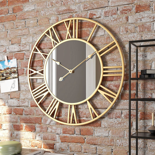 Gullei™ Modern Mirror Wall Clock with Roman Numerals - Elegant 39cm Deco