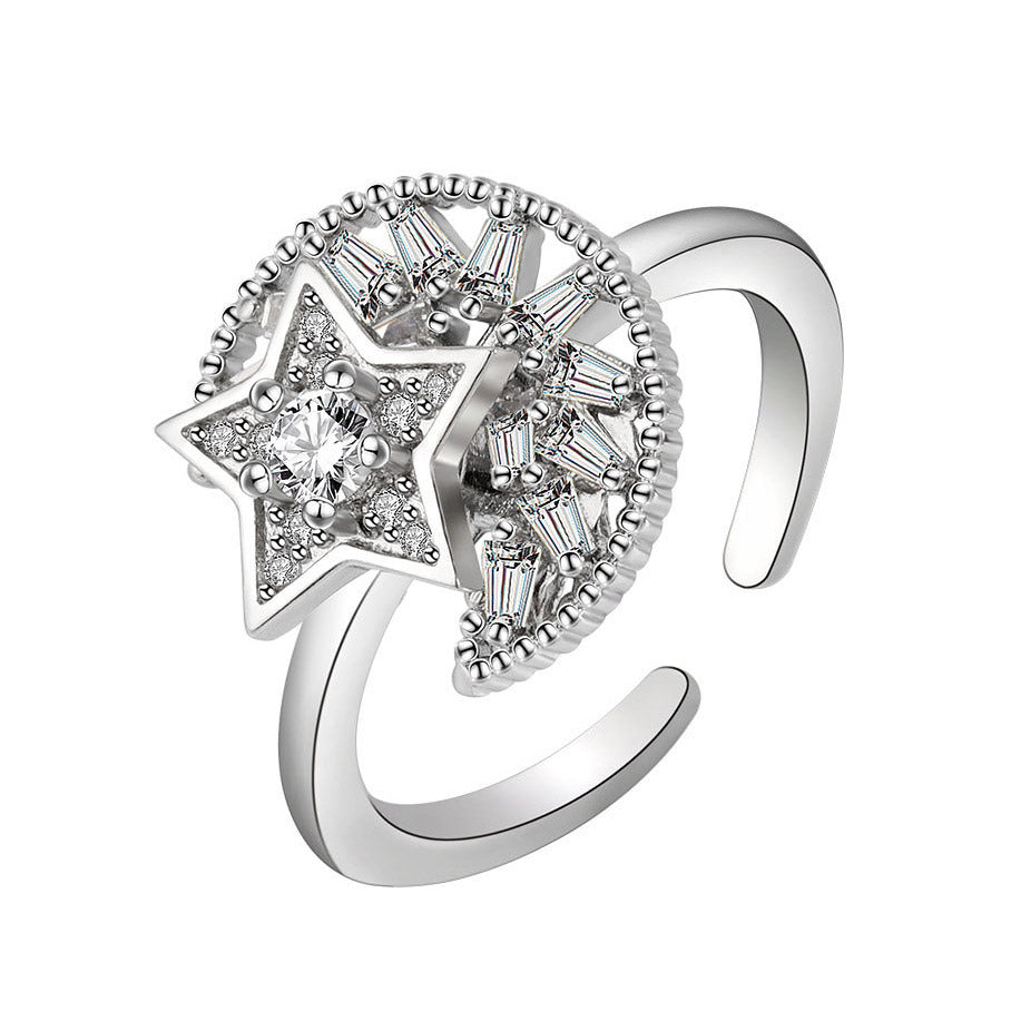 Moon Star Charm Spinner Ring for Her Gullei.com