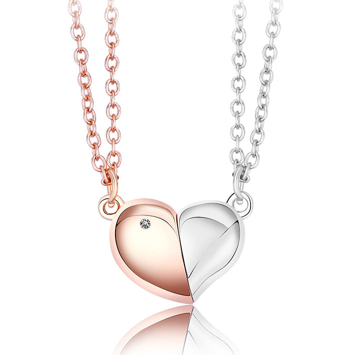 Magnetic Half Hearts Connecting Couple Necklaces Set Gullei.com