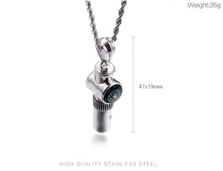 Engravable Whistle Compass Mens Pendant Necklace