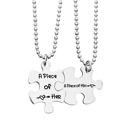 A Piece of Her and Him Couple Necklaces Set