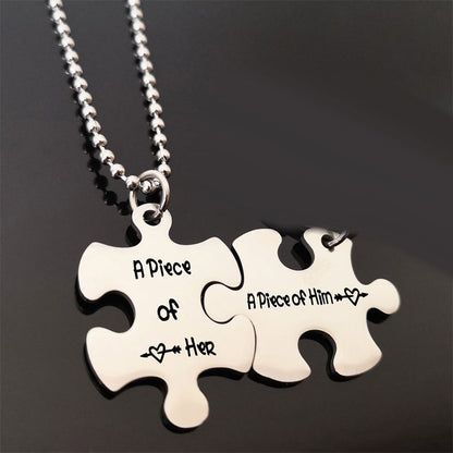 A Piece of Her and Him Couple Necklaces Set