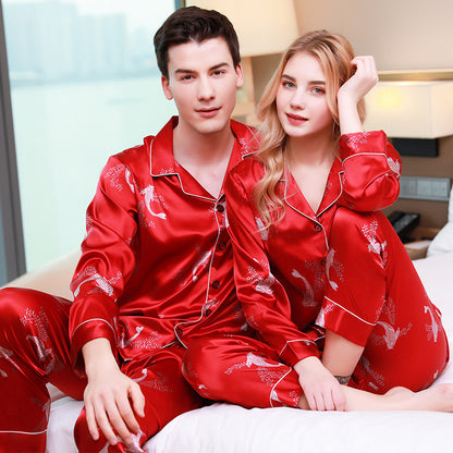 Matching PJs for Couples Full Sleeves Red Sleepwear Set