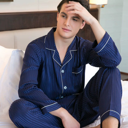 Romantic Striped Satin Matching Couple Sleepwear Set