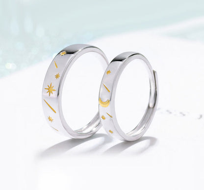 Sun and Moon Couple Rings Set for 2
