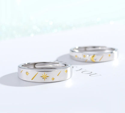 Sun and Moon Couple Rings Set for 2
