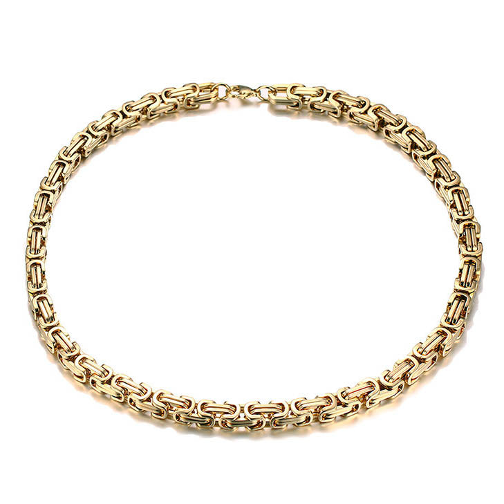 Mens Byzantine Flat Chain Gold Plated Steel 68cm