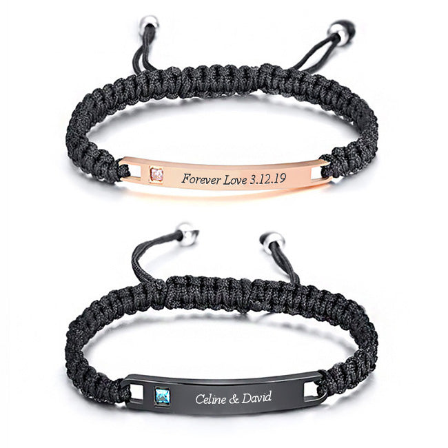 Matching Relationship Couple Bracelets with Engraving