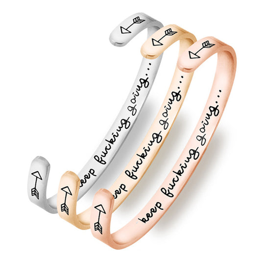 Keep Fucking Going Inspirational Cuff Bracelet Gift for Her