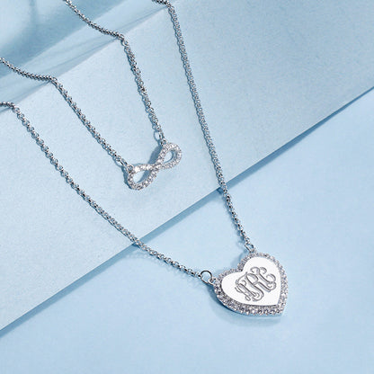 Infinity Heart Monogram Necklace Gift for Her