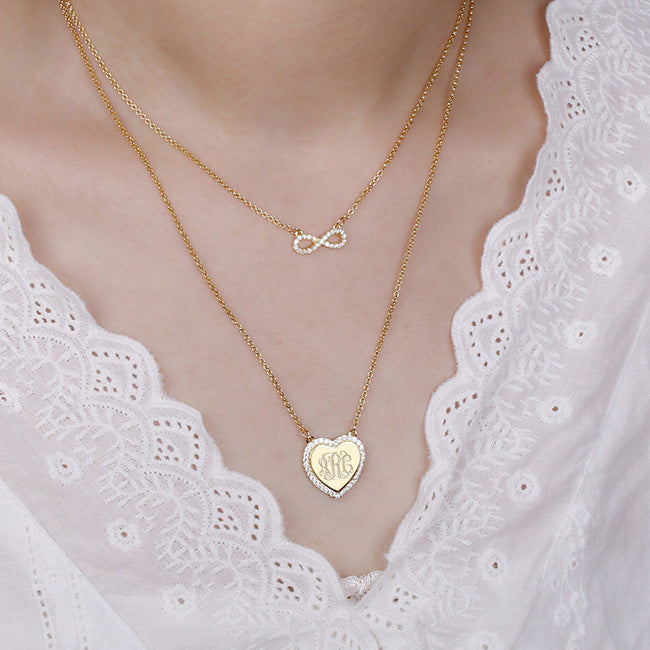 Infinity Heart Monogram Necklace Gift for Her