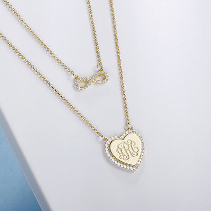 Infinity Heart Monogram Necklace Gift for Her