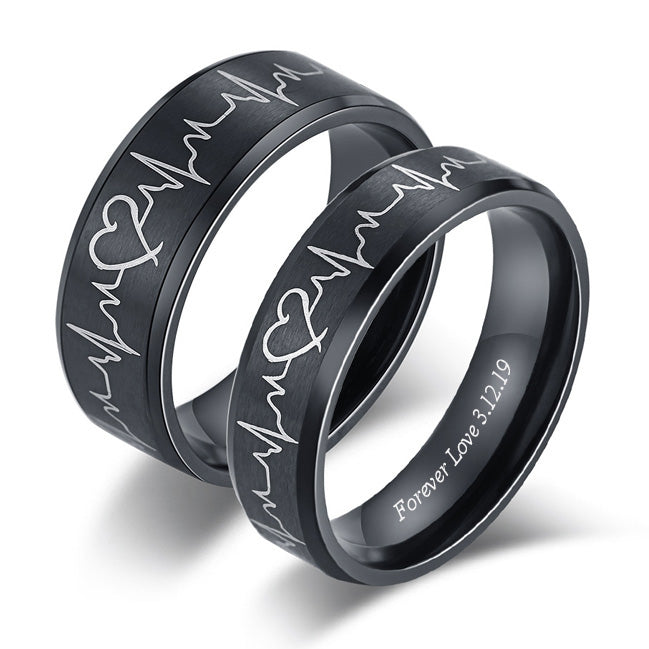 Heartbeat Matching Rings Set for Him and Her