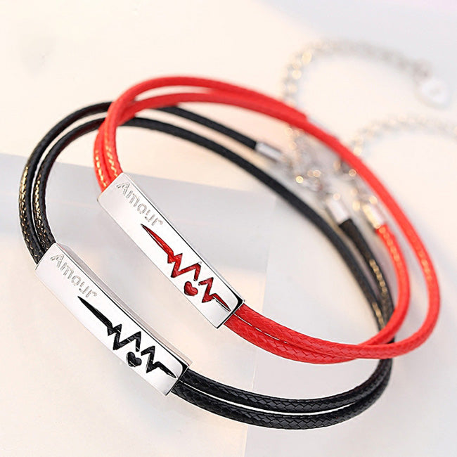 Amour Heartbeat Promise Bracelets Set for Couples