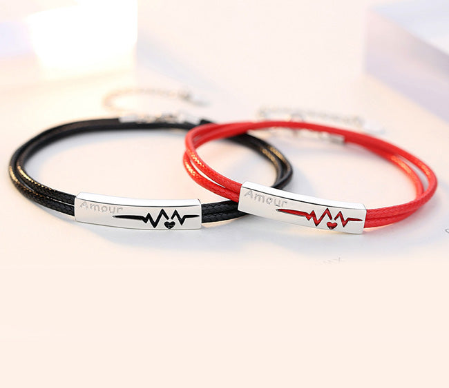 Amour Heartbeat Promise Bracelets Set for Couples