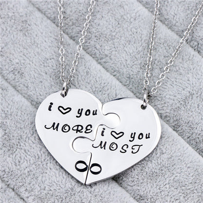 Engraved Half Heart Promise Couple Pendants Jewelry Gift Set