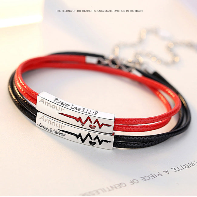 Amour Heartbeat Promise Bracelets Set for Couples