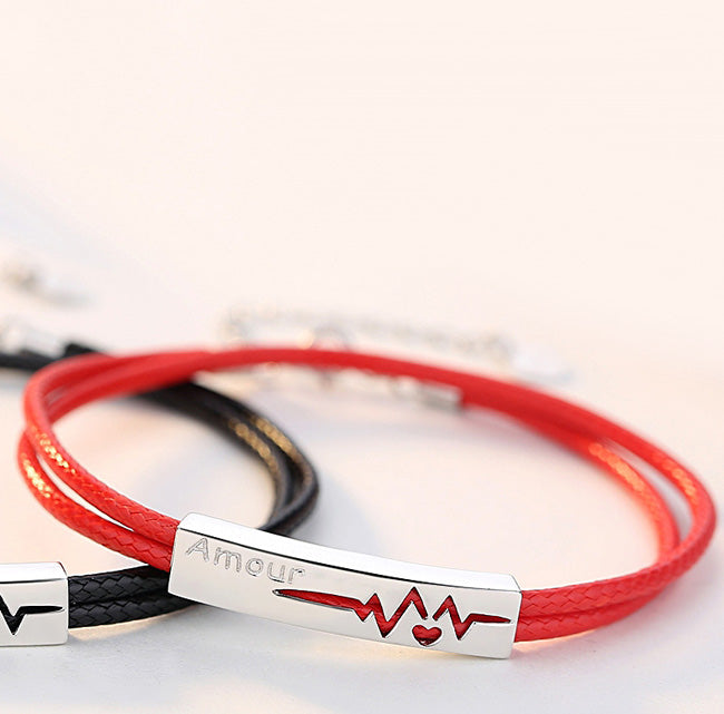 Amour Heartbeat Promise Bracelets Set for Couples