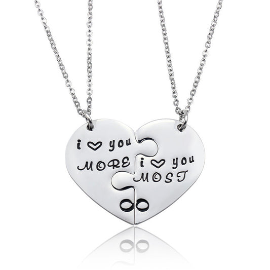 Engraved Half Heart Promise Couple Pendants Jewelry Gift Set