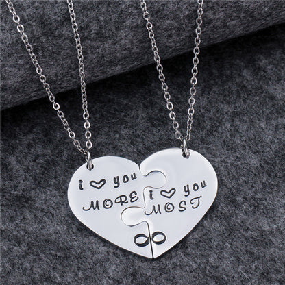 Engraved Half Heart Promise Couple Pendants Jewelry Gift Set