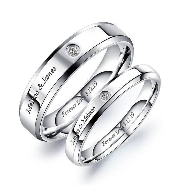 Engraved Matching Couple Titanium Promise Rings