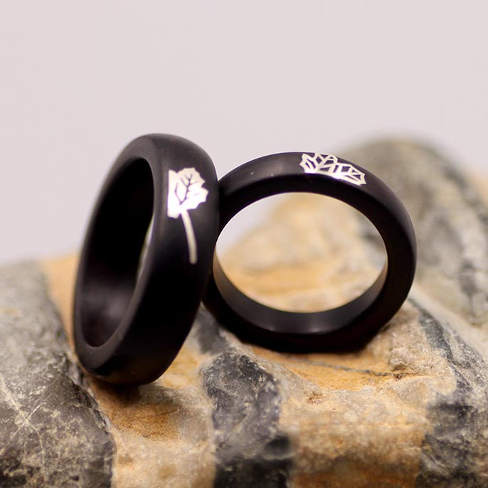 Custom Engraved Wooden Promise Rings Set