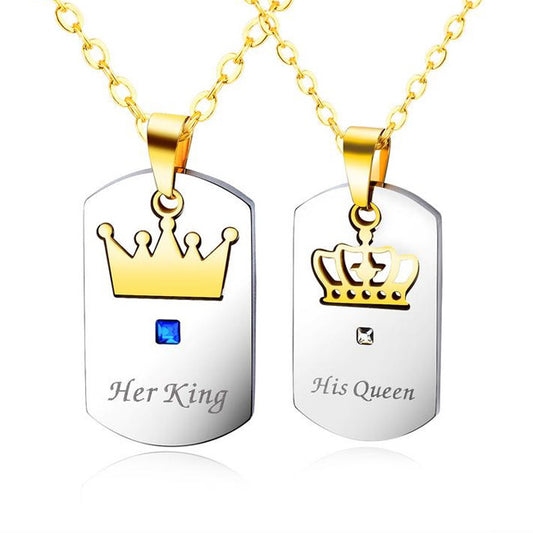Her King His Queen Crown Couple Necklaces Gift