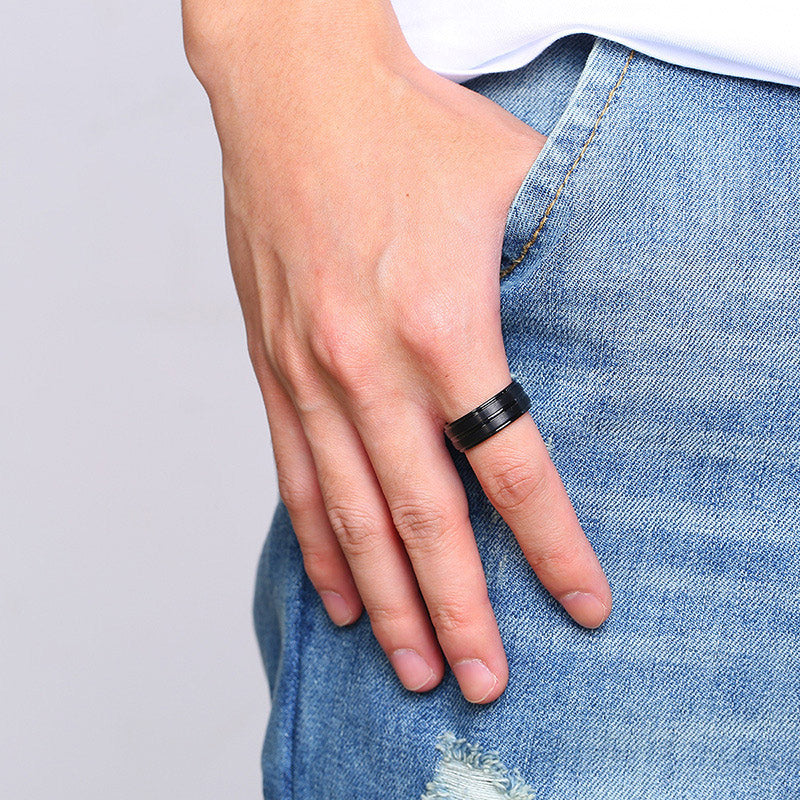 Personalized Engraved Mens Ring Black