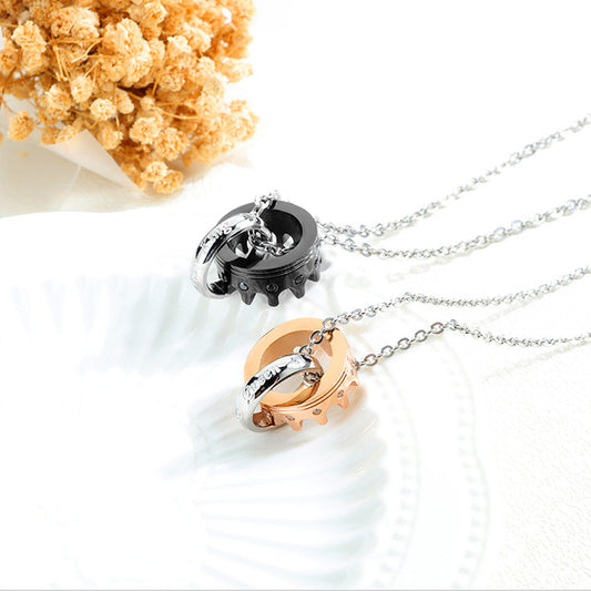 King Queen Crown Couple Promise Necklaces Set