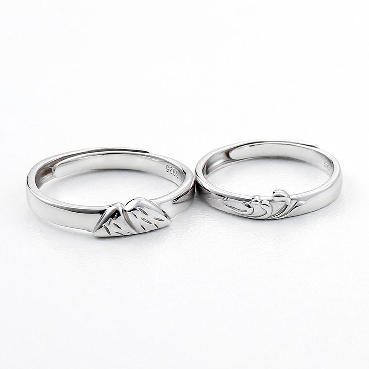 Ocean and Mountains Silver Promise Rings Set