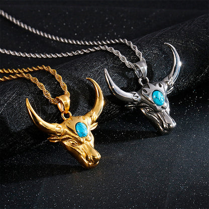 Engravable Bull Head Mens Pendant Necklace