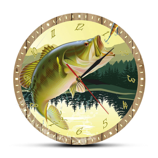 Wall Deco Silent Clock Gift for Fishing Enthusiast