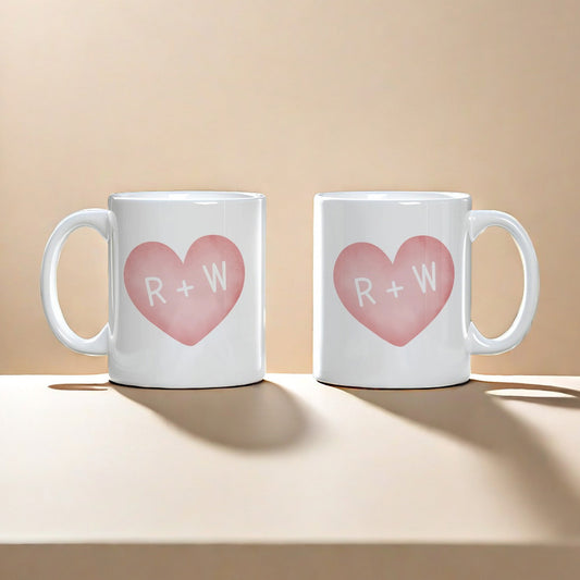 Gullei™ Name Initial Heart Couple Coffee Mugs Set