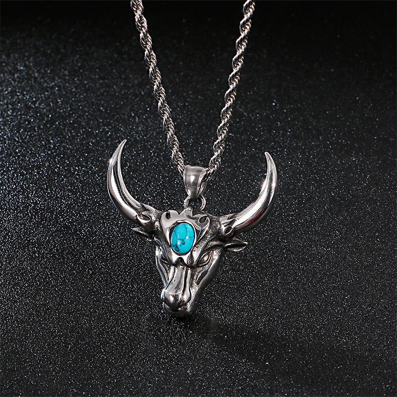 Engravable Bull Head Mens Pendant Necklace