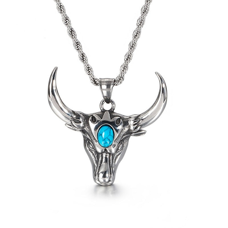 Engravable Bull Head Mens Pendant Necklace