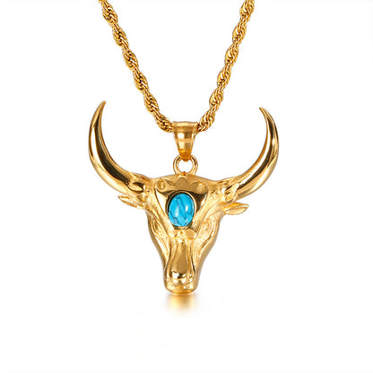 Engravable Bull Head Mens Pendant Necklace